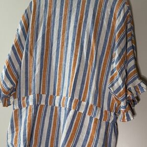 Striped Button-Up Shirt with Tie Waist